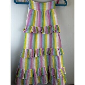 Mini Boden Sundress Girls 7/8 Rainbow Pastel Ruffle Tiered